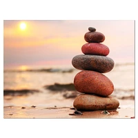 Stones Pyramid on Sand Symbolizing Zen  Wall Art