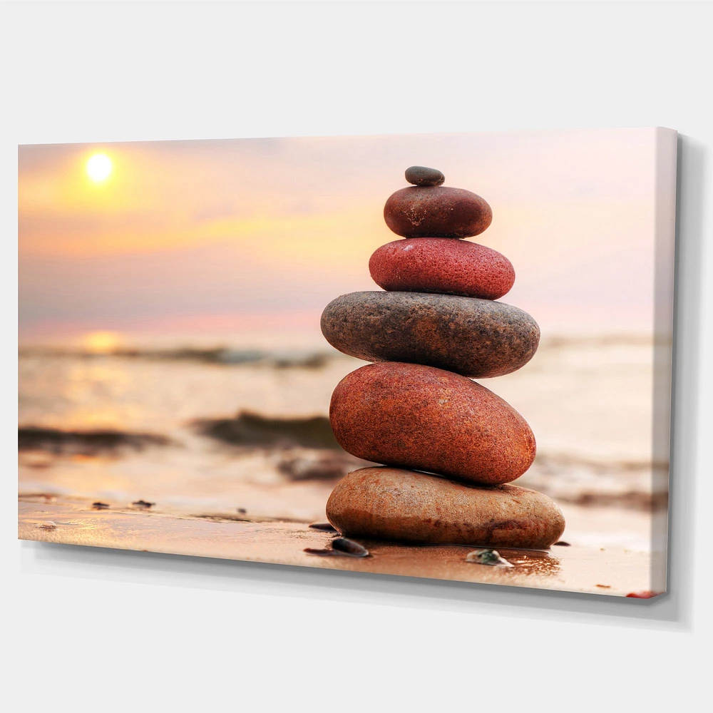 Stones Pyramid on Sand Symbolizing Zen  Wall Art