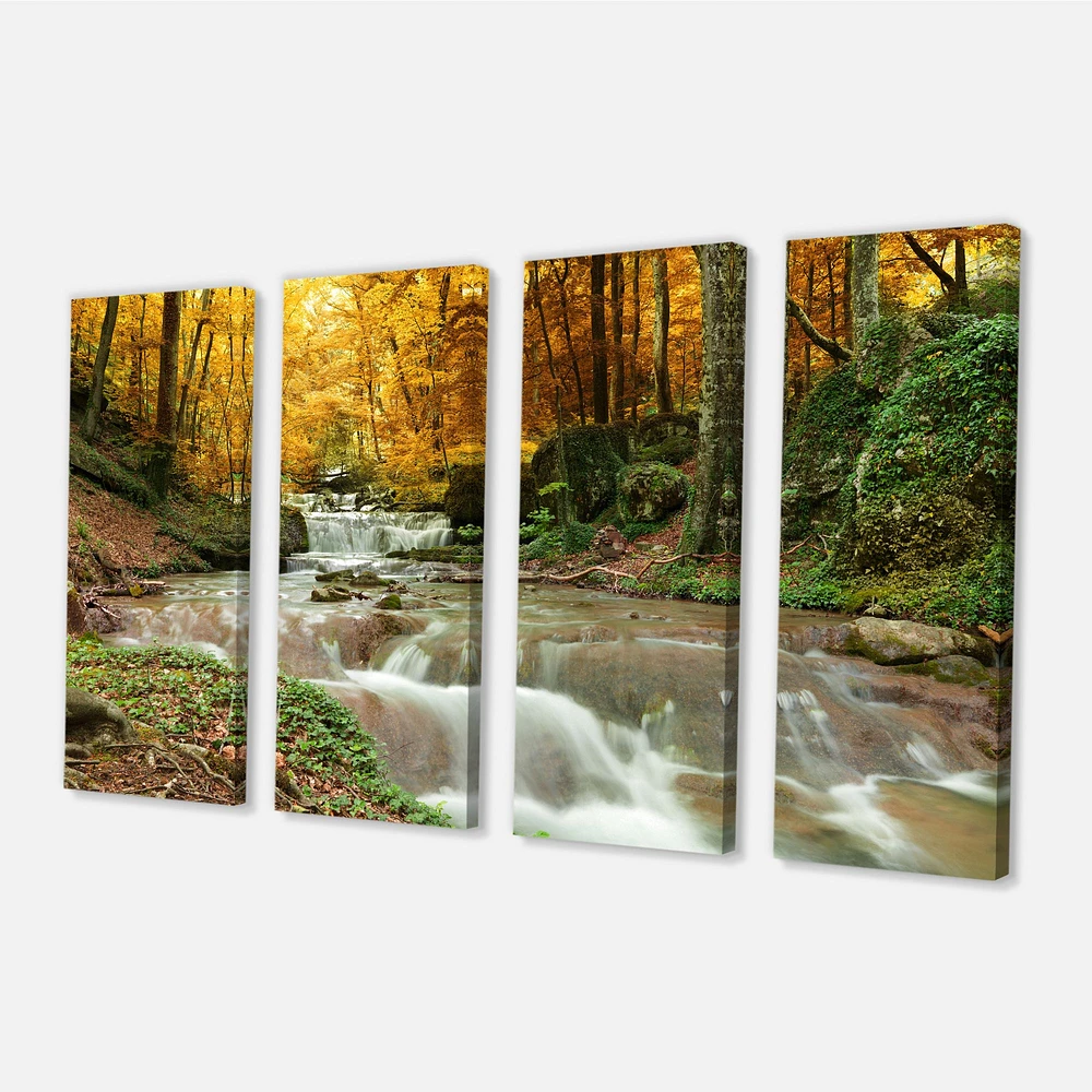 Forest Waterfall with Yellow Trees  Artwork Canvas Print