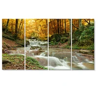 Forest Waterfall with Yellow Trees  Artwork Canvas Print