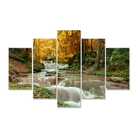 Forest Waterfall with Yellow Trees  Artwork Canvas Print