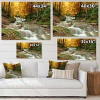 Forest Waterfall with Yellow Trees  Artwork Canvas Print