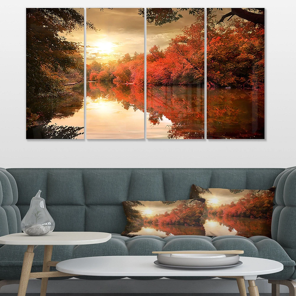 Colourful Fall Sunset over River 4 Artwork Canvas Print