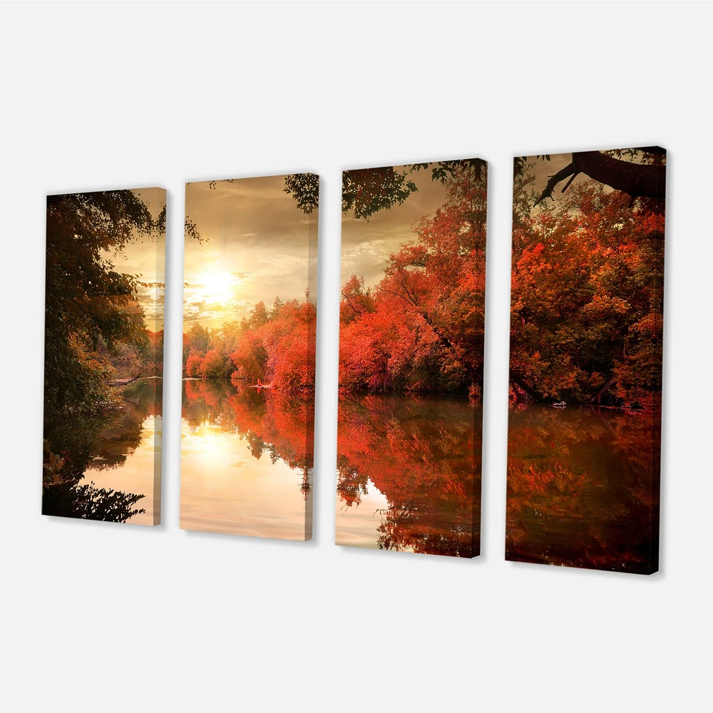 Colourful Fall Sunset over River 4 Artwork Canvas Print