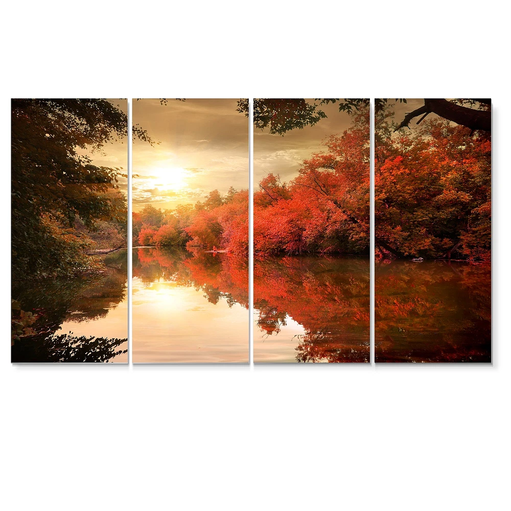 Colourful Fall Sunset over River 4 Artwork Canvas Print