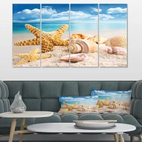 Starfish and Seashells on Beach Multipanel Canvas Wall Art Print