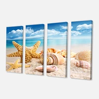 Starfish and Seashells on Beach Multipanel Canvas Wall Art Print