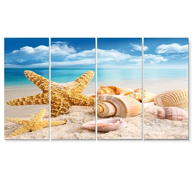 Starfish and Seashells on Beach Multipanel Canvas Wall Art Print