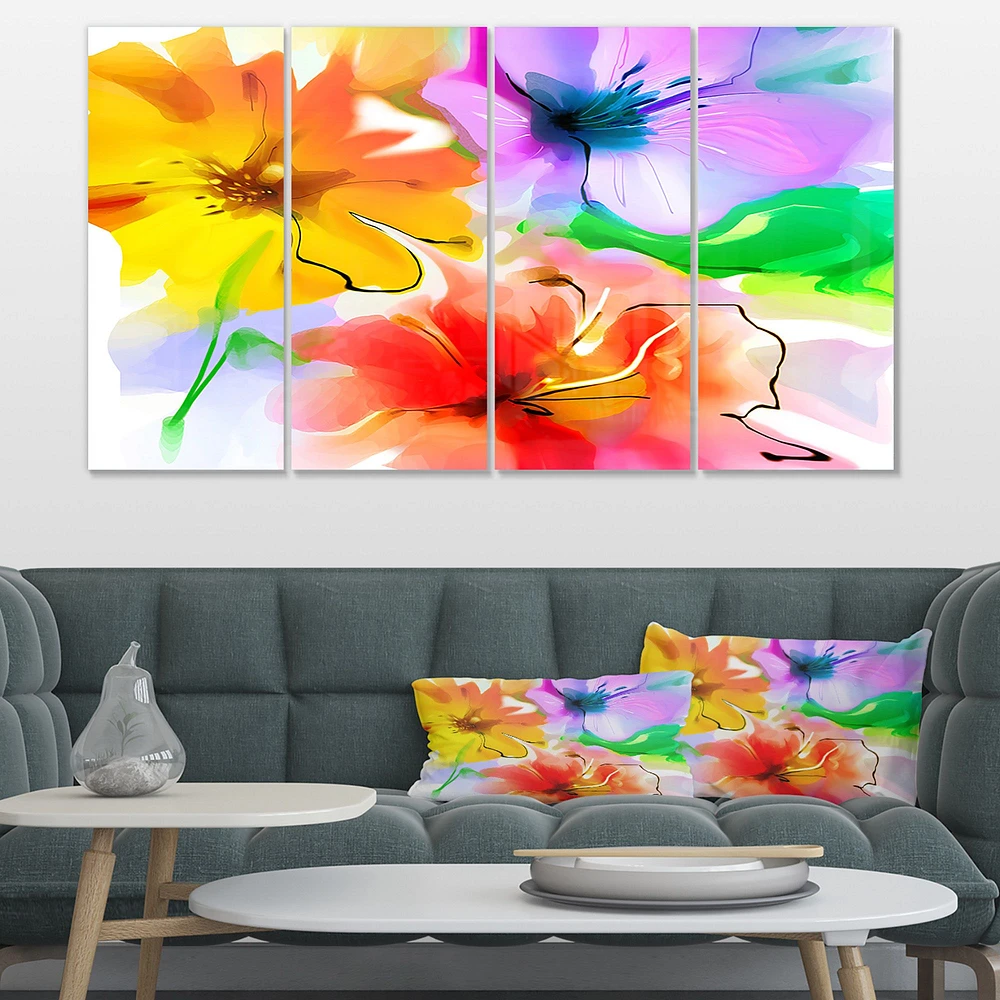 Bunch of Colorful Flowers Sketch  Canvas Wall Art