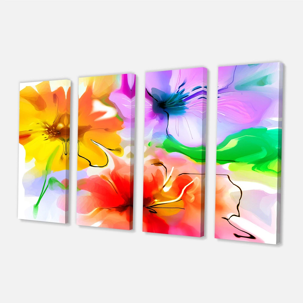 Bunch of Colorful Flowers Sketch  Canvas Wall Art