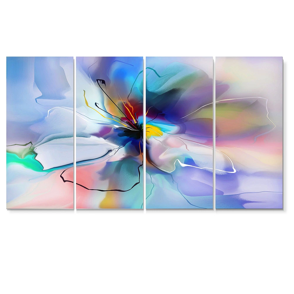 Abstract Creative Blue Flower Wall Art - 4 Panels