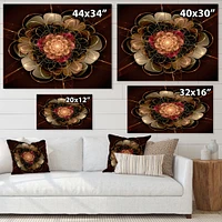 Dark Gold Red Fractal Flower Pattern  Wall Art