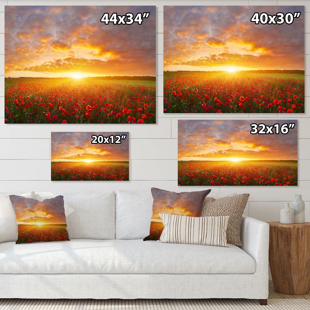 Poppy Field under Bright Sunset  Wall Art