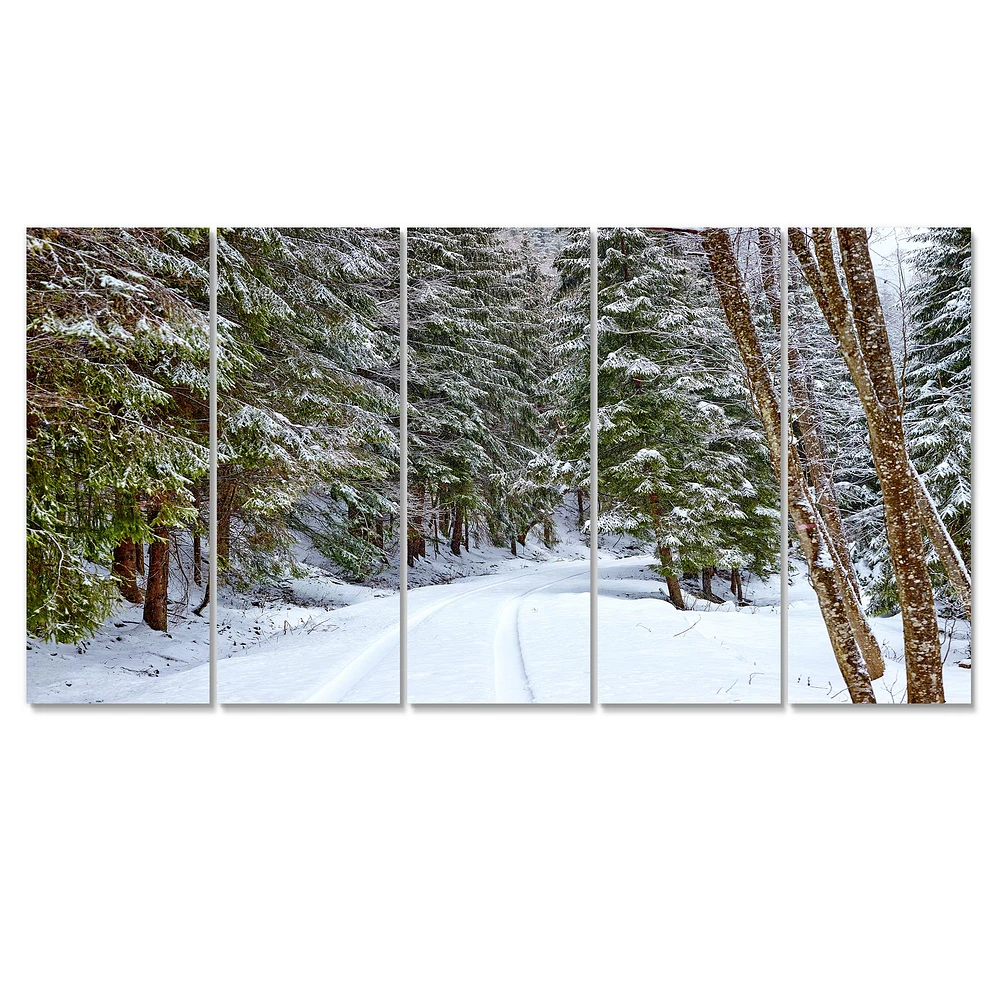 Snowy Road the Forest  Canvas Wall Art