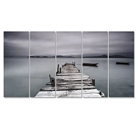 Pier and Boats at Seashore 4 Canvas Wall Art