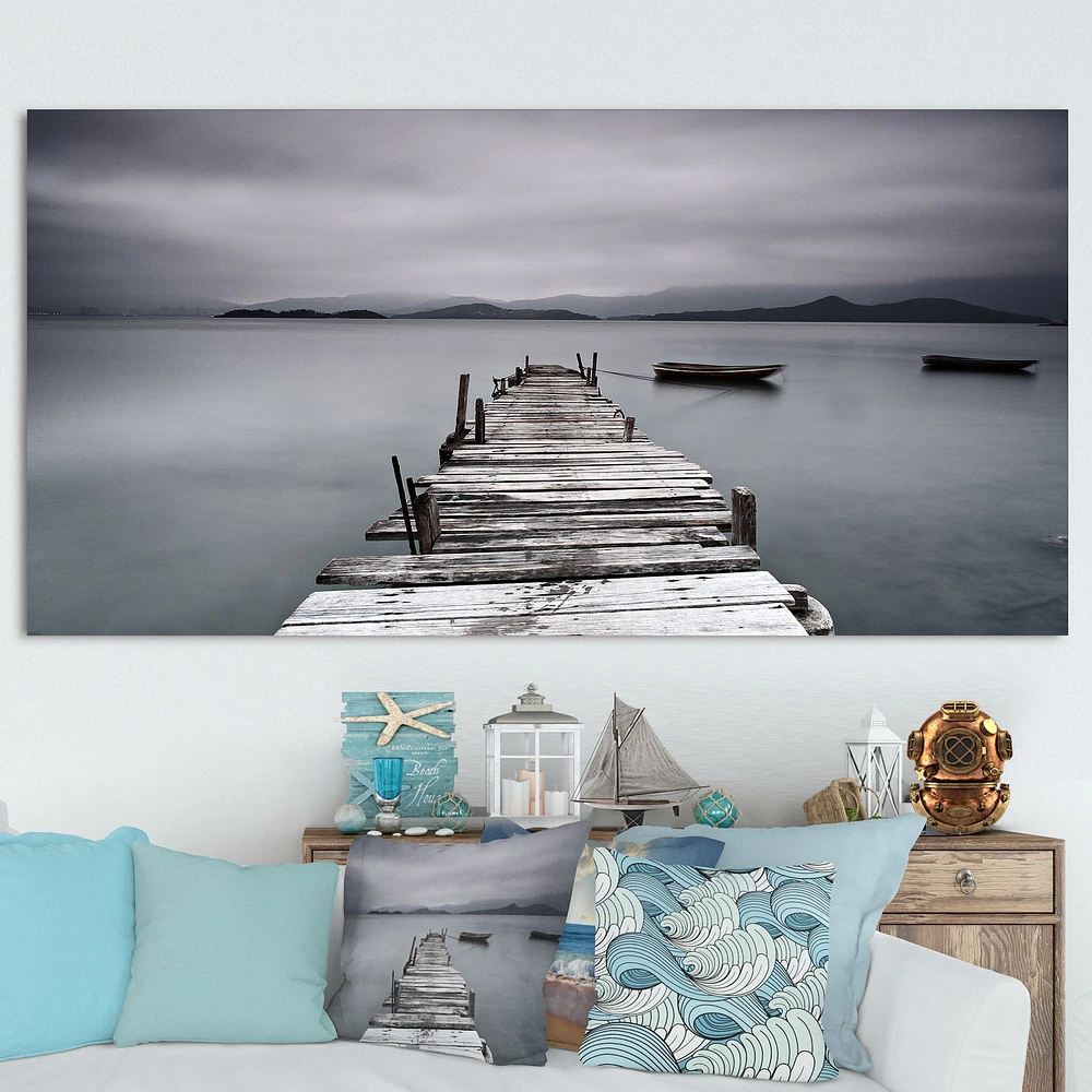 Pier and Boats at Seashore Wall Art