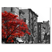 Toile « Red Tree on Black and White New York City Street »