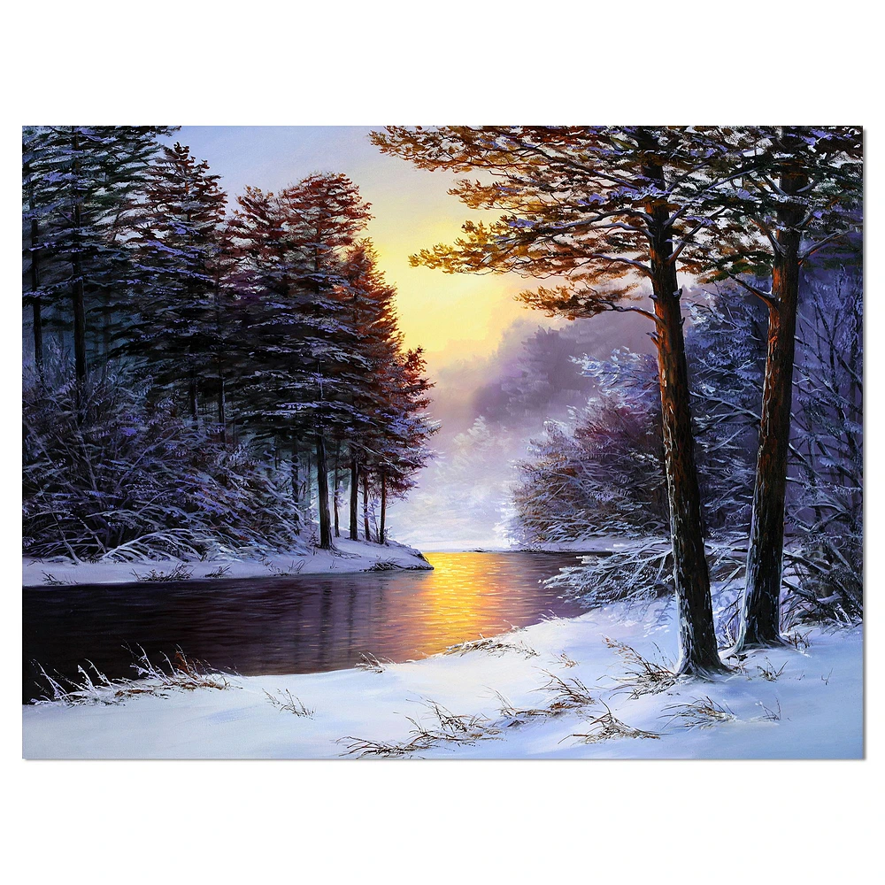 River and Forest Winter Sunset  Wall Art