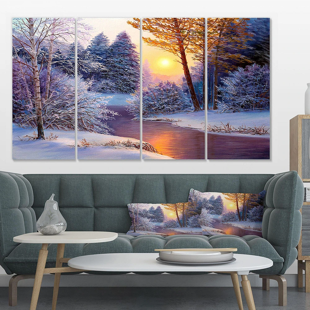 Winter Forest in River  Canvas Wall Art