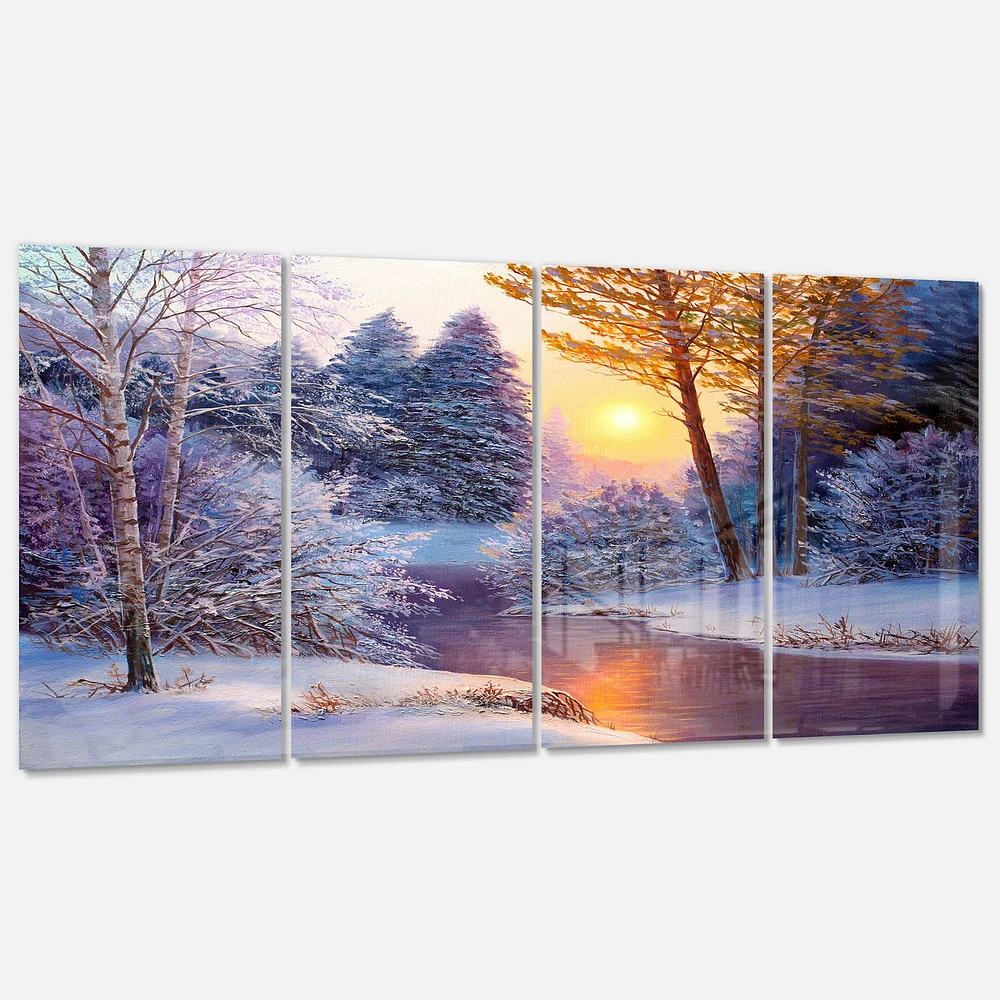 Winter Forest in River  Canvas Wall Art