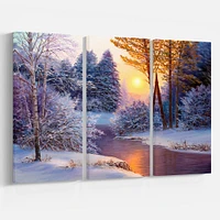 Winter Forest in River Canvas Wall Art