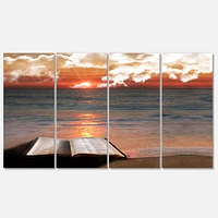 Open Bible Cloudy Sunset  Canvas Wall Art