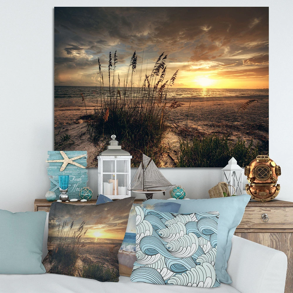 Grassy and Beach Sunset  Wall Art Canvas