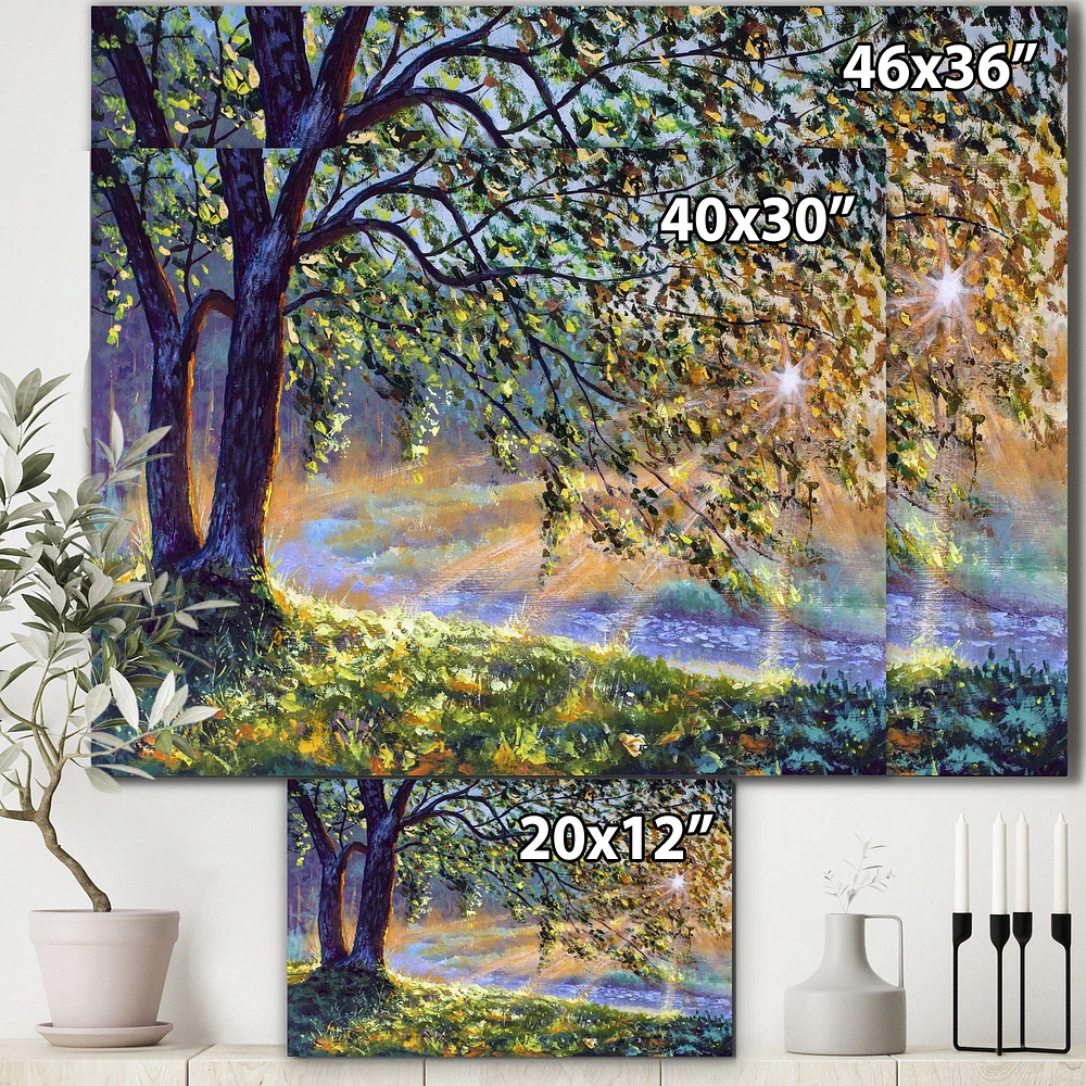 Tree by River First Rays of Afternoon Sun  Wall Art