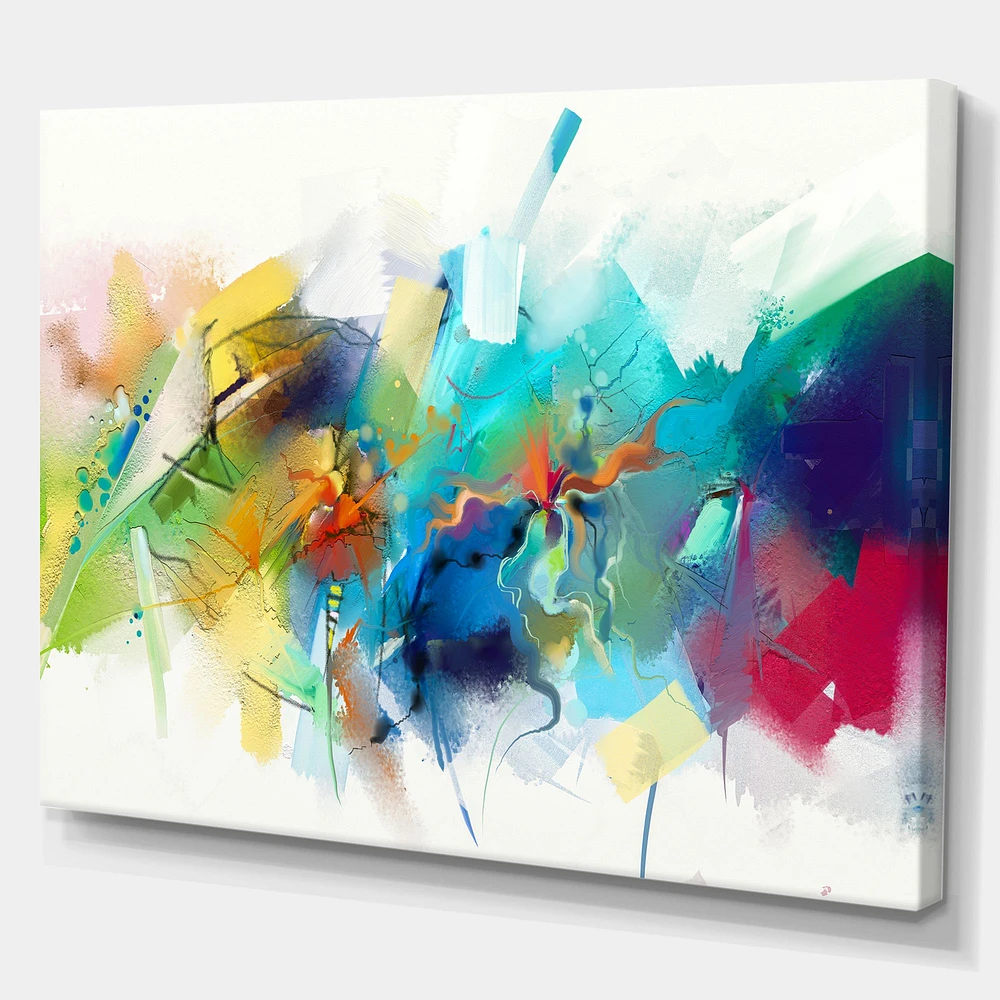 Turquoise Story with Touches of Yellow and Red  Canvas Wall Art Print