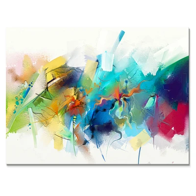 Turquoise Story with Touches of Yellow and Red  Canvas Wall Art Print