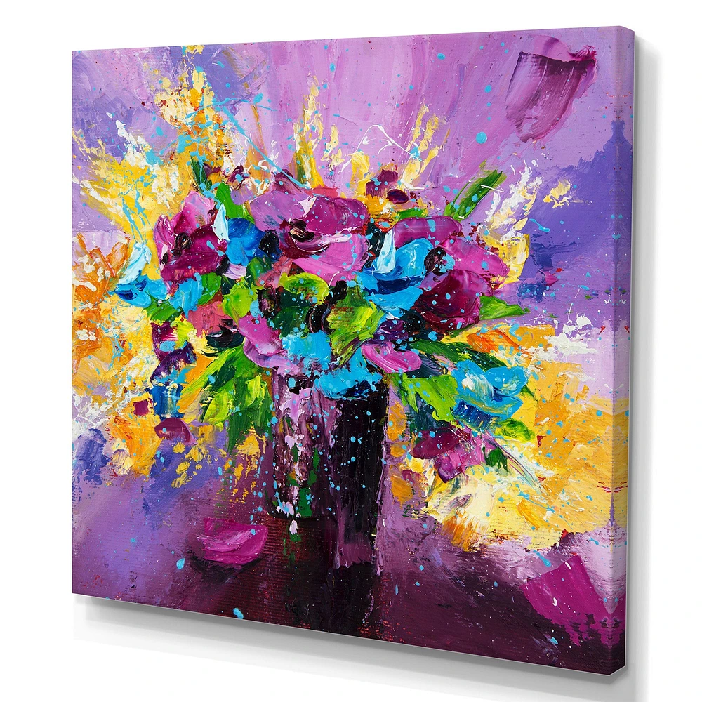 Bright Bouquet of Spring Flowers on Purple Background  Canvas Wall Art Print