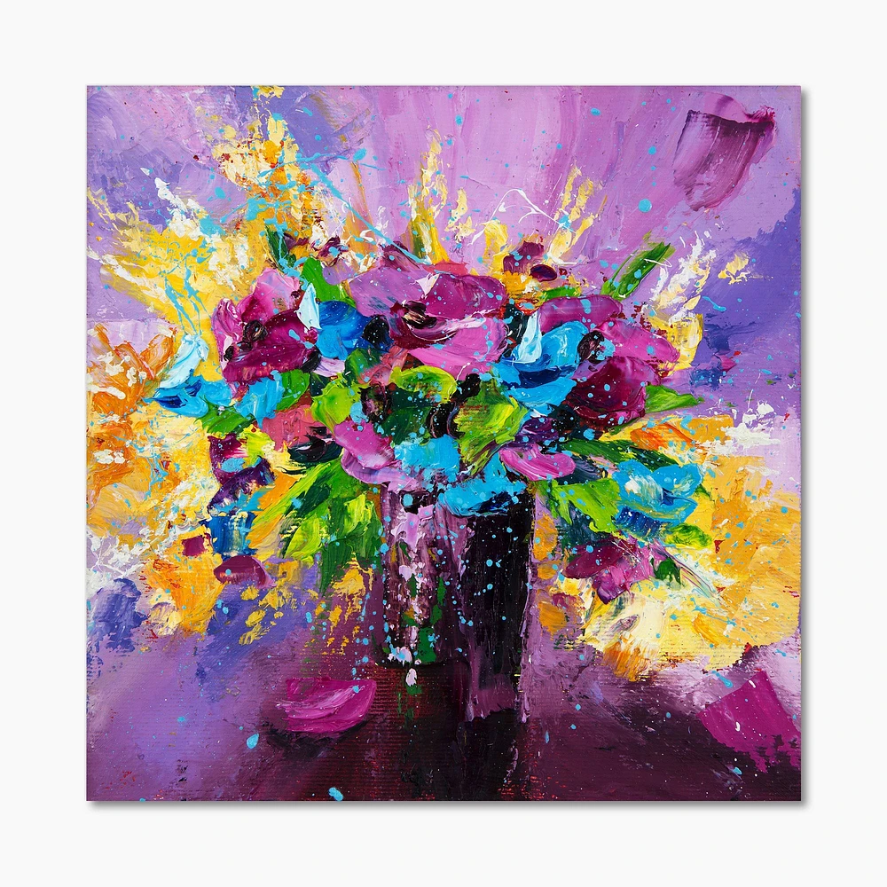 Bright Bouquet of Spring Flowers on Purple Background  Canvas Wall Art Print