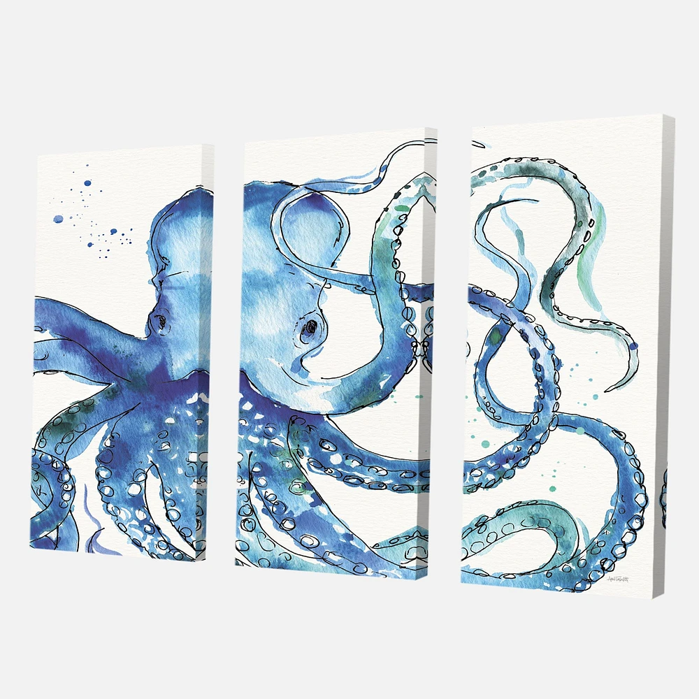 Blue Deep Sea VIII Canvas Wall Art - 3 Panels