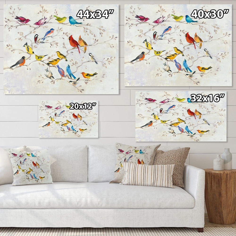 Multicolor Birds on Tree  Canvas Art