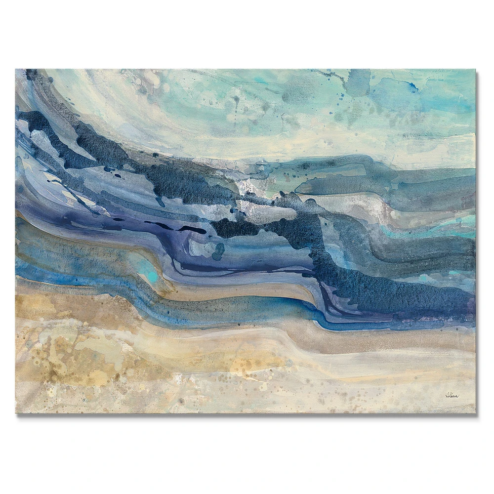 Toile « Coast Blue Sea Waves Watercolour » en bois