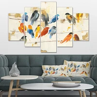 Multicolor Bird Meeting Canvas Wall Art Panels