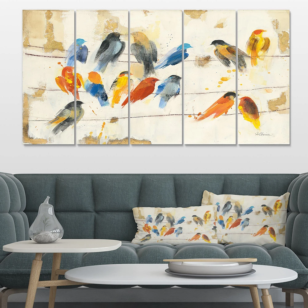 Multicolor Bird Meeting Canvas Wall Art Panels
