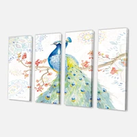 peacocks Watercolor II  Canvas Wall Art