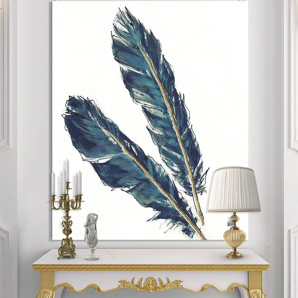 Gold Indigo Feathers III  Wall Art