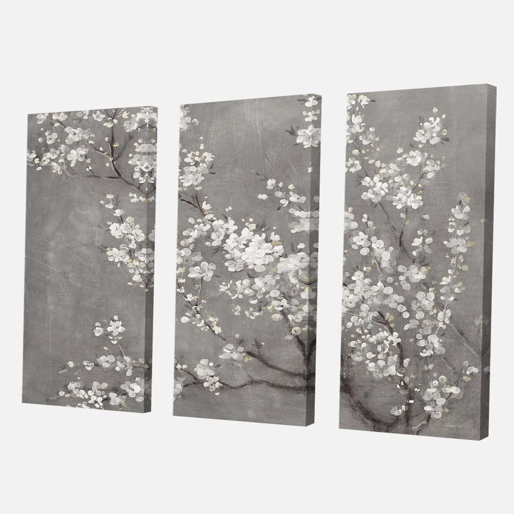 White Cherry Blossoms II Canvas Wall Art Print - 3 Panels