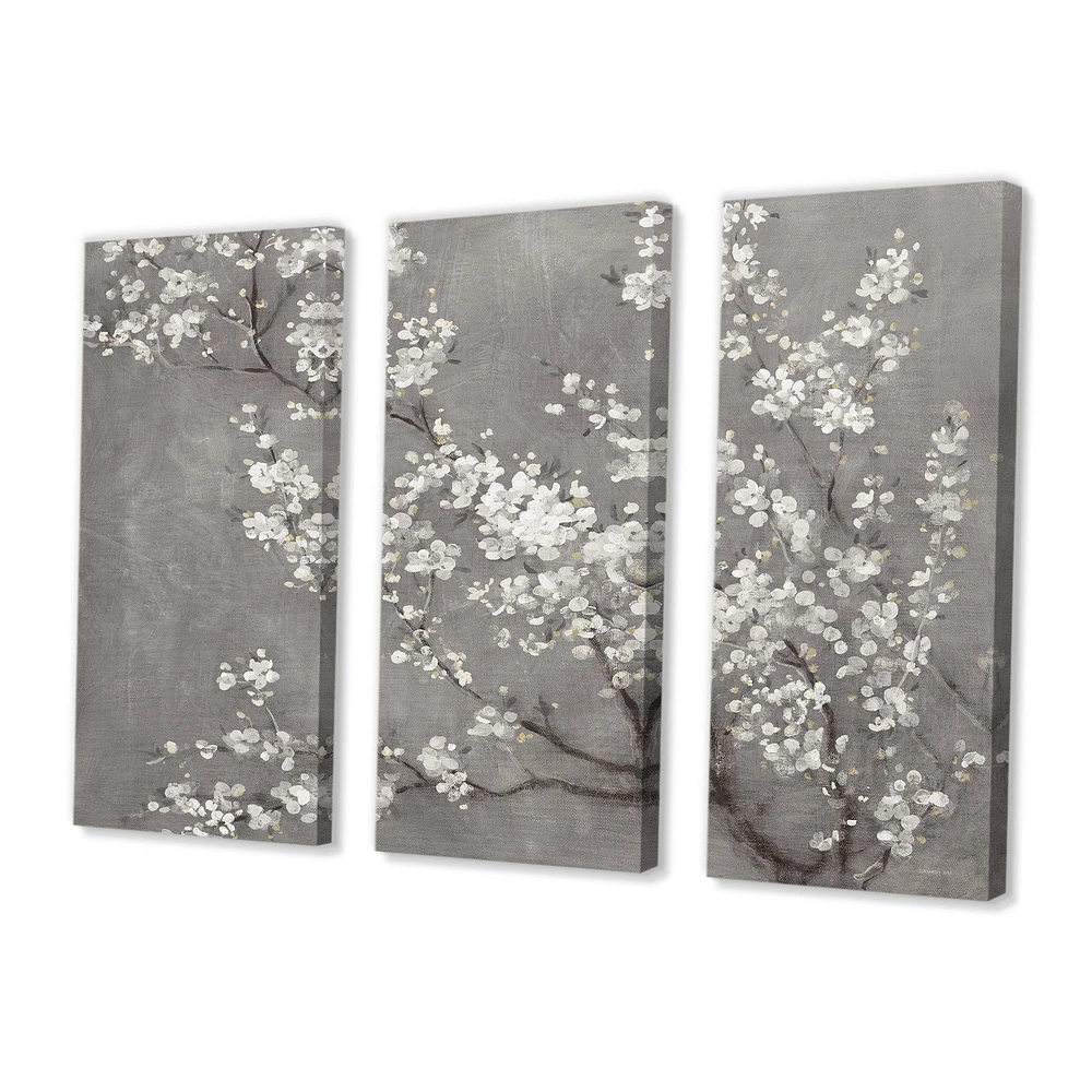 White Cherry Blossoms II Canvas Wall Art Print - 3 Panels