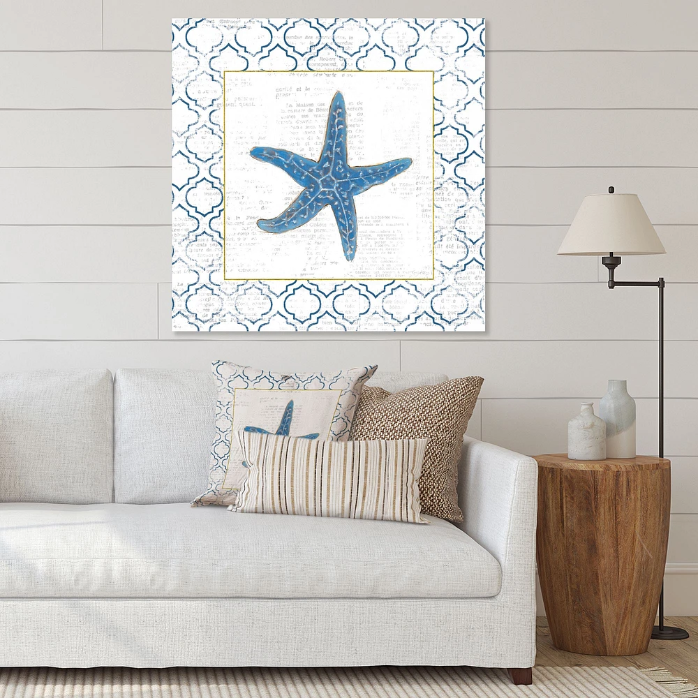 Navy Starfish with Gold  Canvas Wall Art