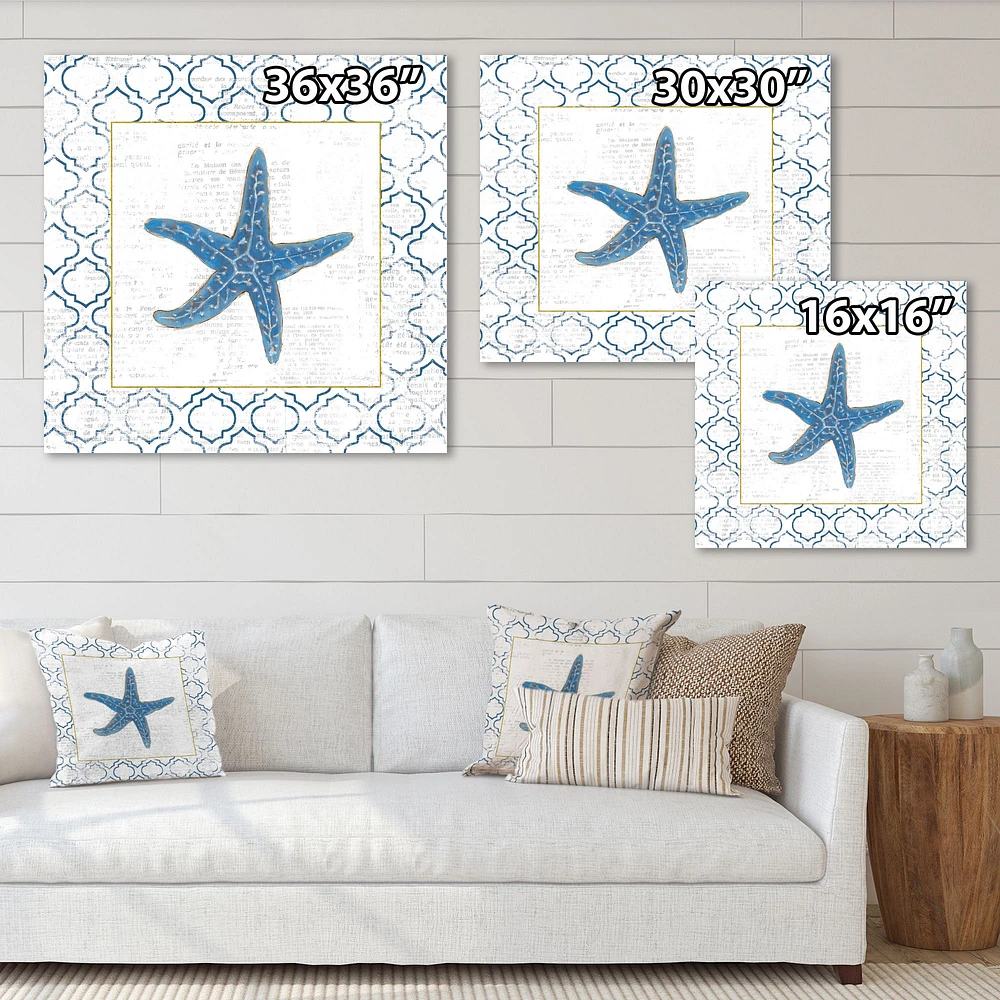 Navy Starfish with Gold  Canvas Wall Art