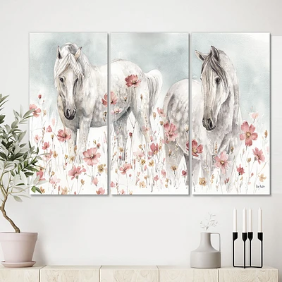 Watercolors Pink Wild Horses  Canvas Wall Art