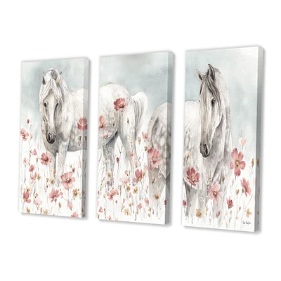 Watercolors Pink Wild Horses  Canvas Wall Art