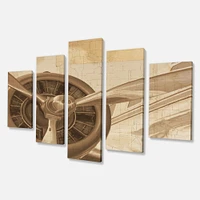 Retro Airplanes Sepia Canvas Wall Art - 4 Panels
