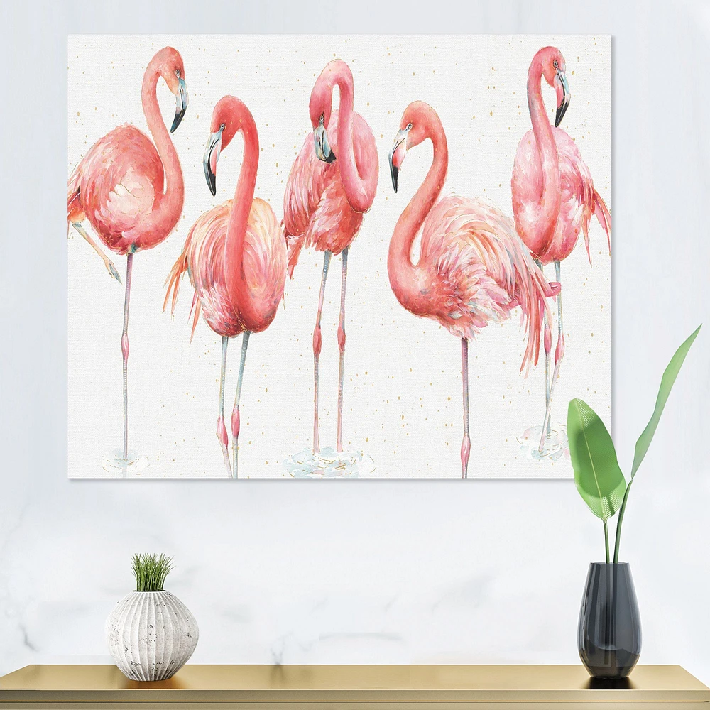 Gracefully Pink Shabby Flamingo  Canvas Wall Art