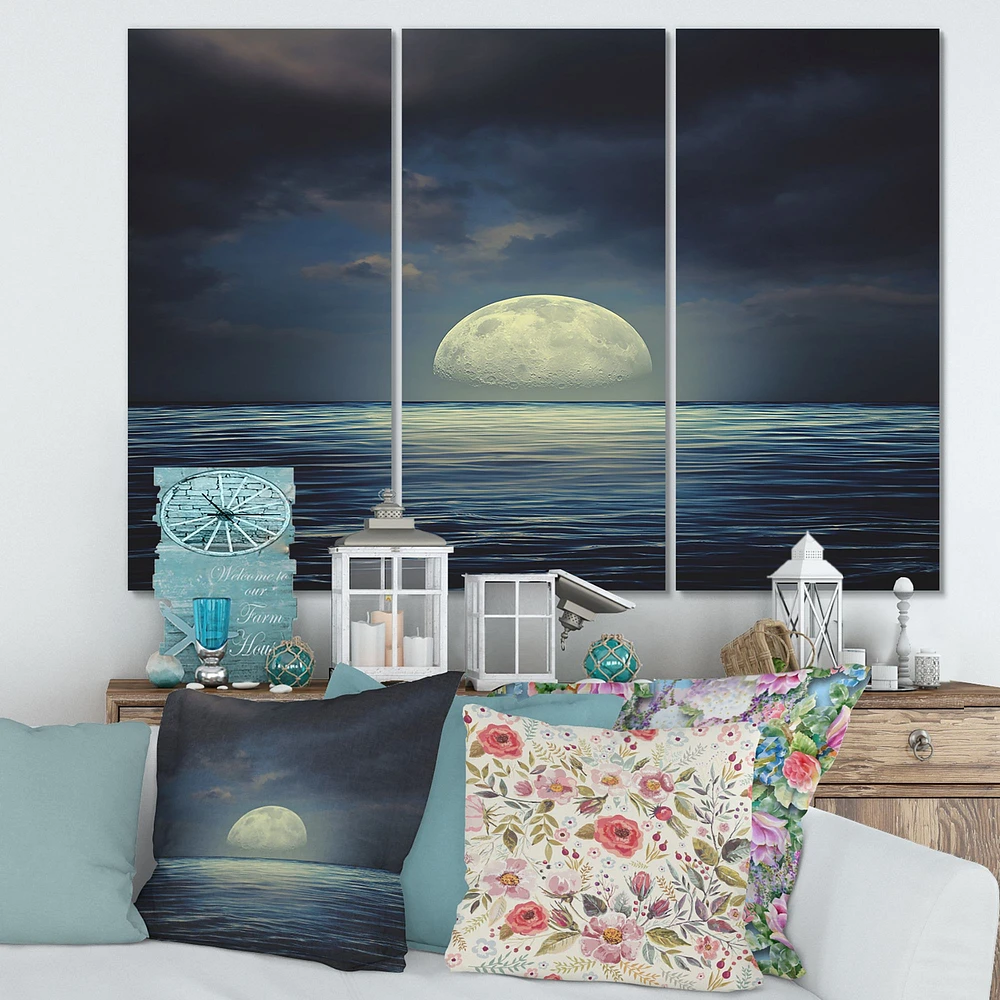 Super Moon Over The Sea II  Canvas Wall Art