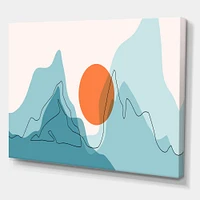 Red Moon Over Abstract Blue Mountains I  Wall Art