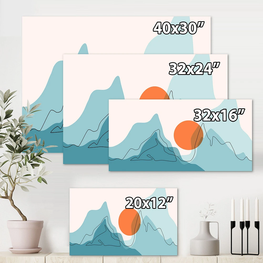 Red Moon Over Abstract Blue Mountains I  Wall Art